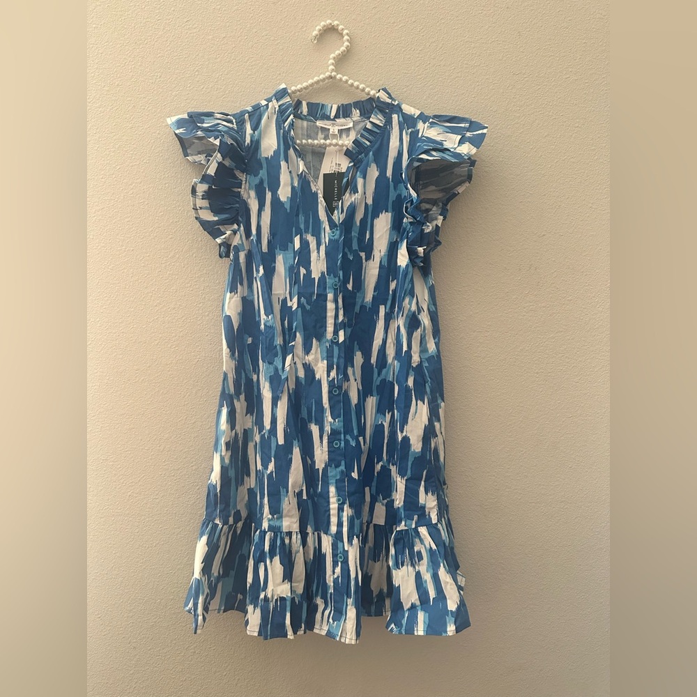 NWT • MICHELLE MCDOWELL • ROYAL BLUE AND WHITE DRESS • POCKETS • SIZE SMALL